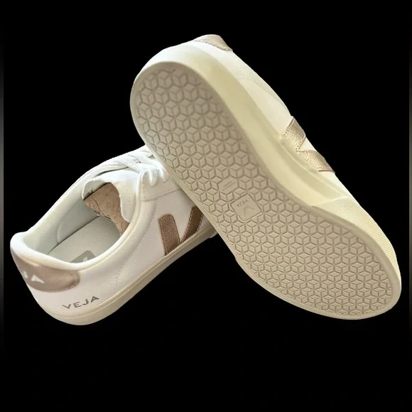 New! Veja White and Gold Sneakers - Picture 3 of 6